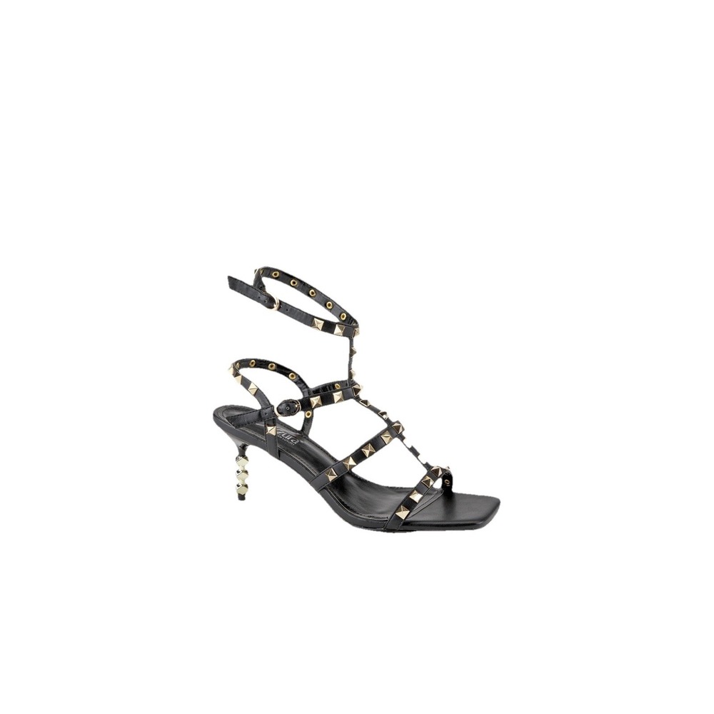 AZURA Ascend Black Studded‎ Strappy Ankle Heels Square Open Toe Women's 9 Rave
